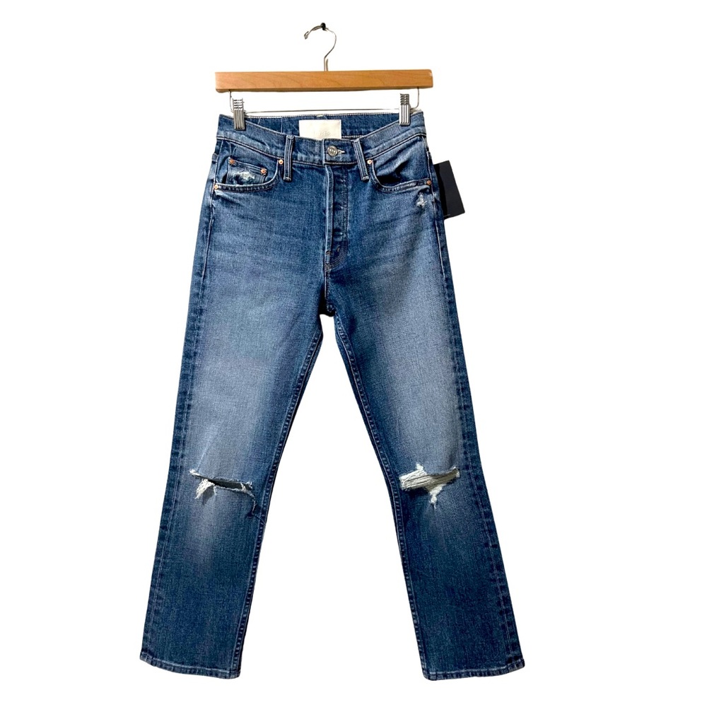 NWT Mother Tomcat Highwaist Frayed Open Cut Medium Wash Denim Jeans Size 25